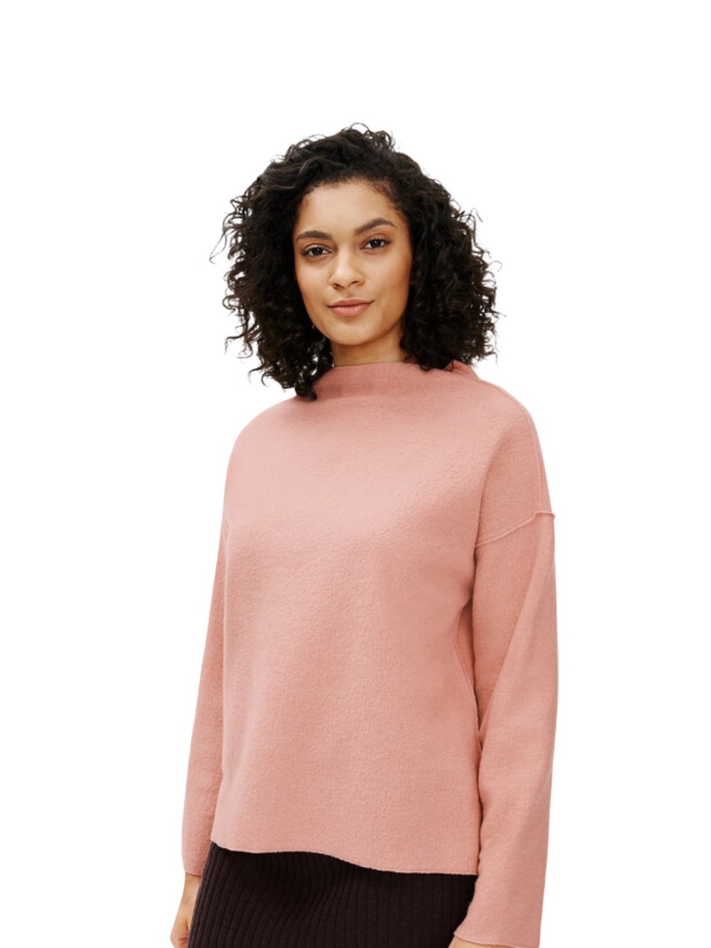 Eileen Fisher Dusty Rose "Blush" Funnel Neck Boxy Soft Boiled Wool Knit Sweater
